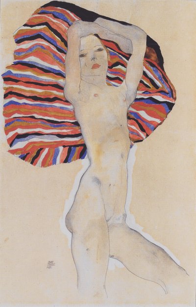 Girl Nude Against Colored Cloth by Egon Schiele
